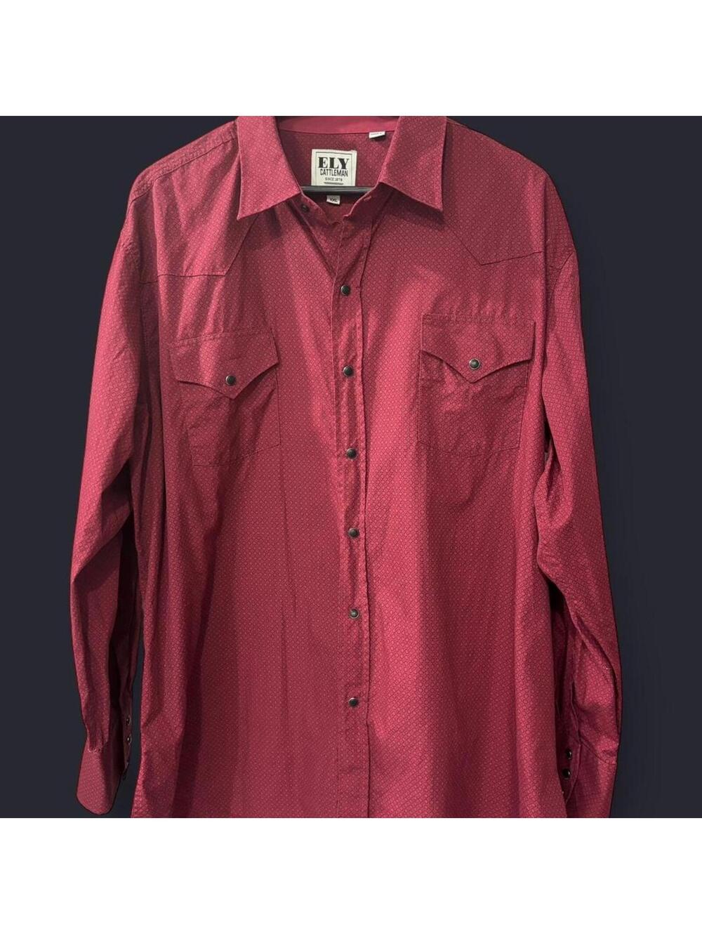 ELY Cattleman Western Snap Shirt XXL | Burgundy | Long Sleeve Cowboy Shirt